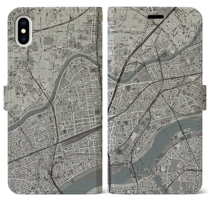 【淡路（大阪府）】地図柄iPhoneケース（手帳タイプ）モノトーン・iPhone XS Max 用
