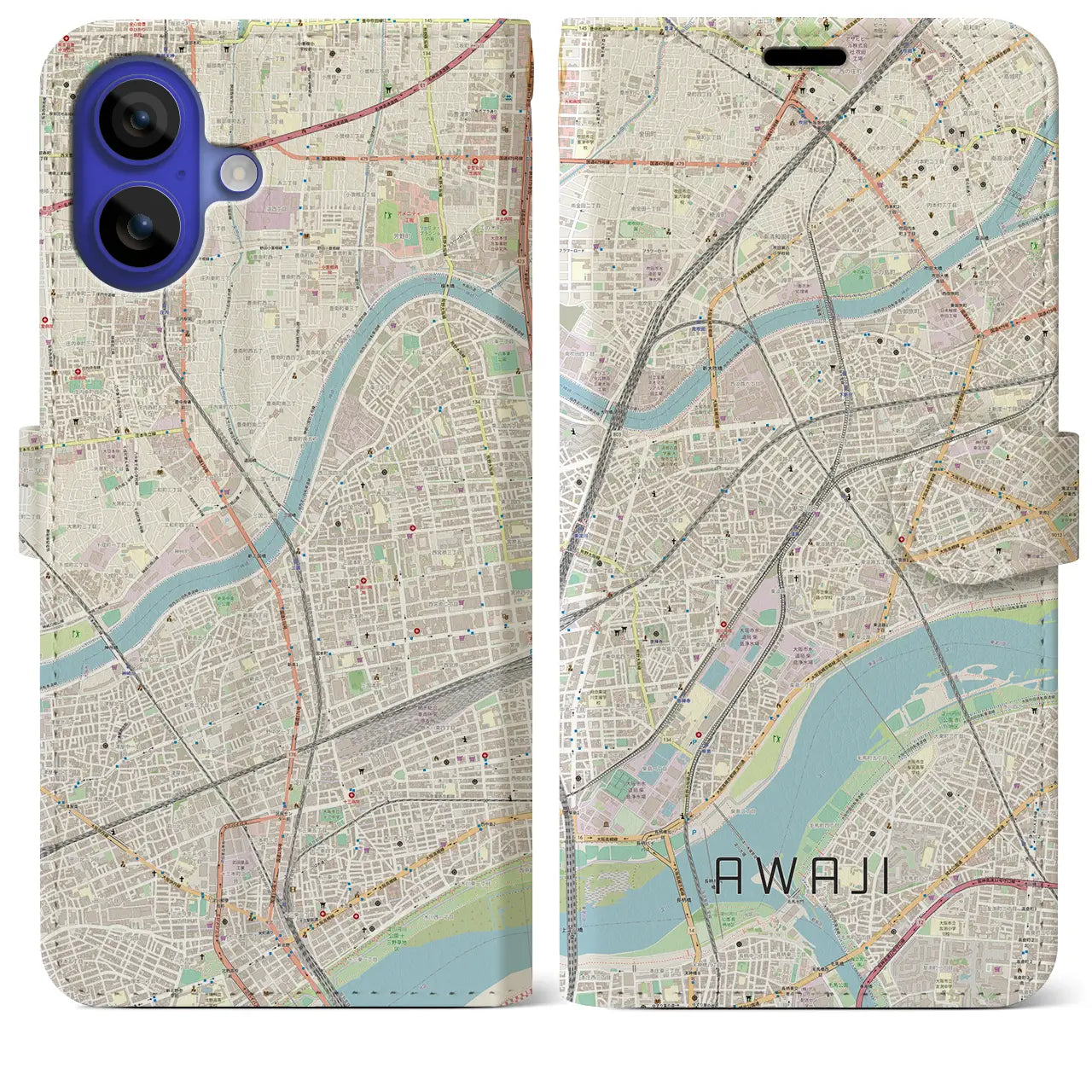 【淡路（大阪府）】地図柄iPhoneケース（手帳タイプ）ナチュラル・iPhone 16 Pro Max 用