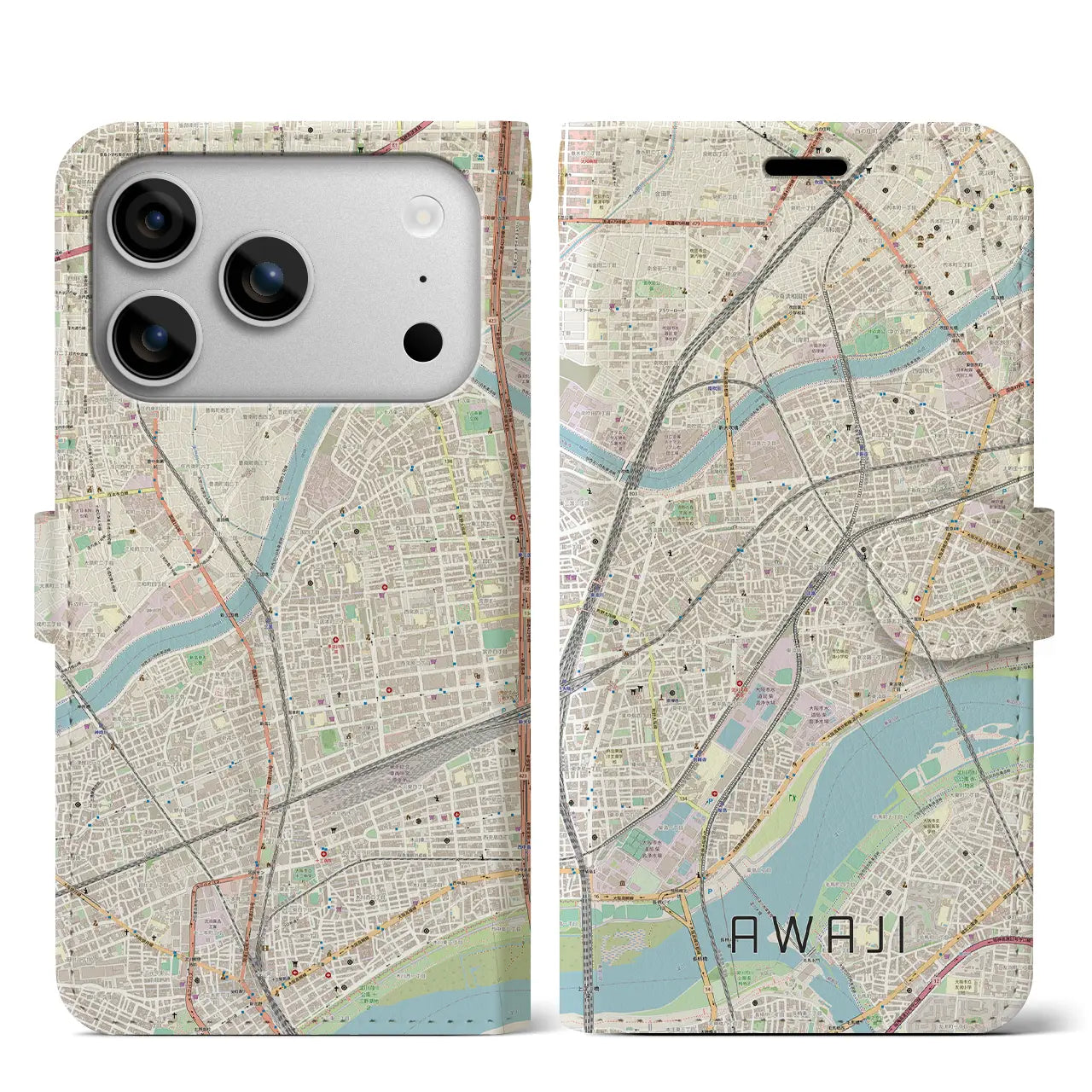 【淡路（大阪府）】地図柄iPhoneケース（手帳タイプ）