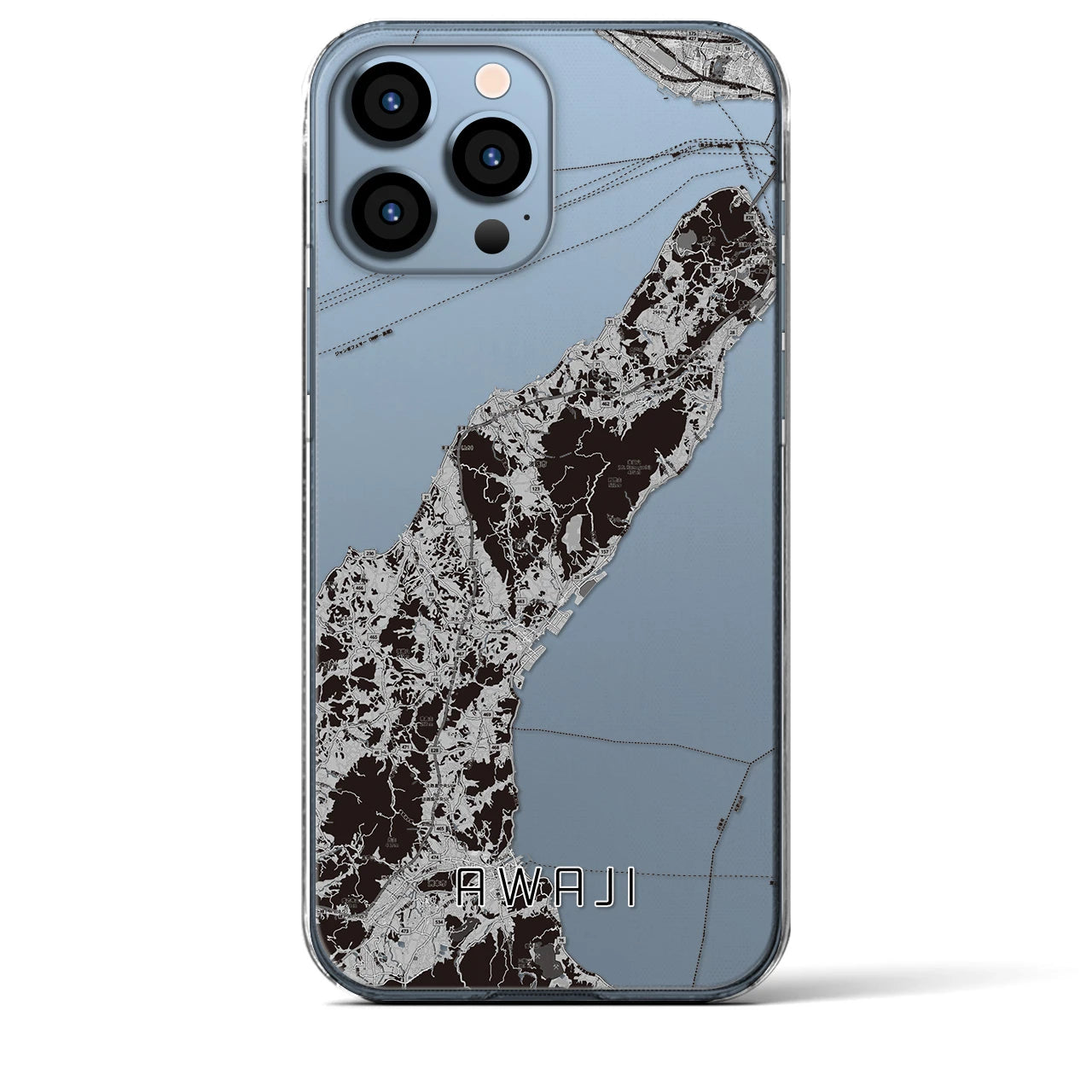 【淡路（兵庫県）】地図柄iPhoneケース（クリアタイプ）モノトーン・iPhone 13 Pro Max 用