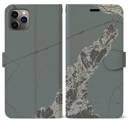 【淡路（兵庫県）】地図柄iPhoneケース（手帳タイプ）モノトーン・iPhone 11 Pro Max 用