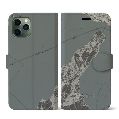 【淡路（兵庫県）】地図柄iPhoneケース（手帳タイプ）モノトーン・iPhone 11 Pro 用