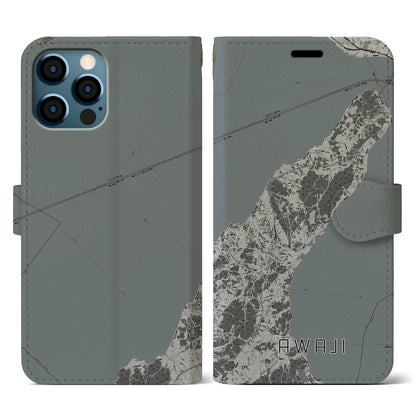 【淡路（兵庫県）】地図柄iPhoneケース（手帳タイプ）モノトーン・iPhone 12 / 12 Pro 用