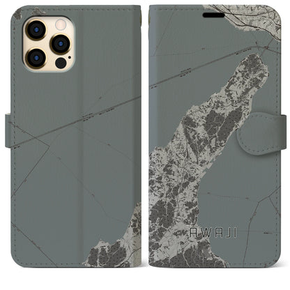 【淡路（兵庫県）】地図柄iPhoneケース（手帳タイプ）モノトーン・iPhone 12 Pro Max 用