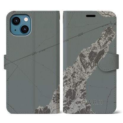 【淡路（兵庫県）】地図柄iPhoneケース（手帳タイプ）モノトーン・iPhone 13 用