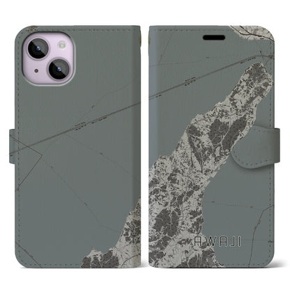 【淡路（兵庫県）】地図柄iPhoneケース（手帳タイプ）モノトーン・iPhone 14 用