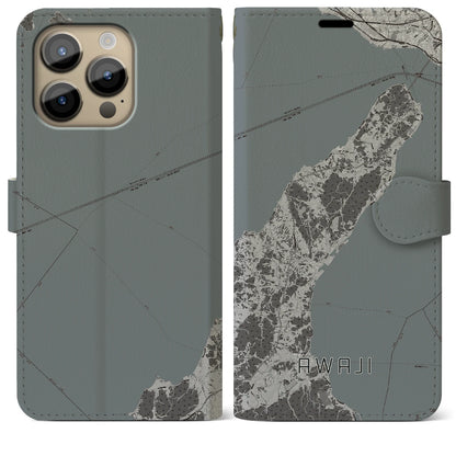 【淡路（兵庫県）】地図柄iPhoneケース（手帳タイプ）モノトーン・iPhone 14 Pro Max 用