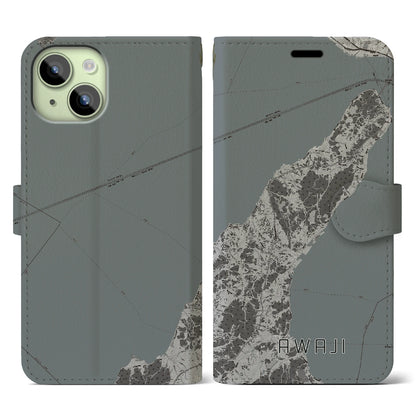 【淡路（兵庫県）】地図柄iPhoneケース（手帳タイプ）モノトーン・iPhone 15 用
