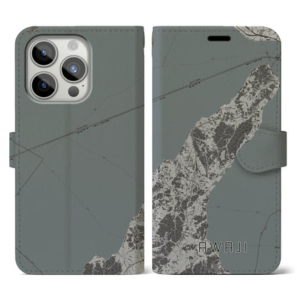 【淡路（兵庫県）】地図柄iPhoneケース（手帳タイプ）モノトーン・iPhone 15 Pro 用