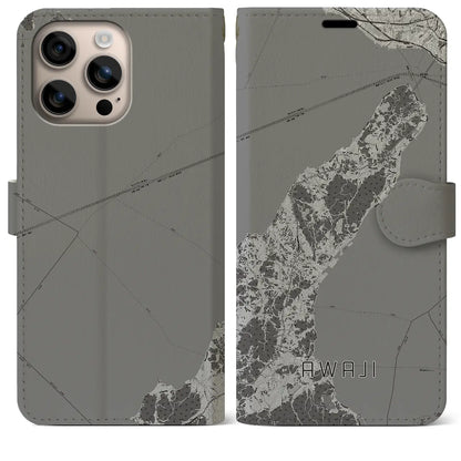 【淡路（兵庫県）】地図柄iPhoneケース（手帳タイプ）モノトーン・iPhone 16 Plus 用