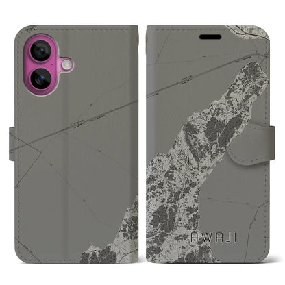 【淡路（兵庫県）】地図柄iPhoneケース（手帳タイプ）モノトーン・iPhone 16 Pro 用