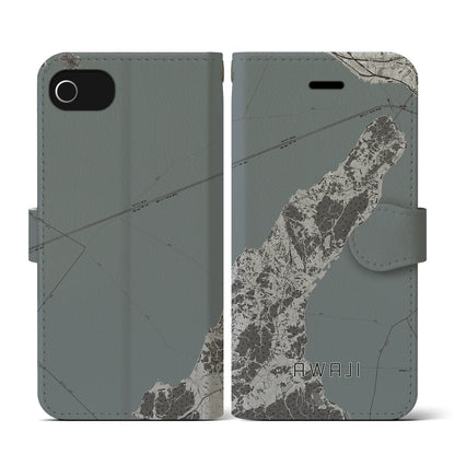 【淡路（兵庫県）】地図柄iPhoneケース（手帳タイプ）モノトーン・iPhone SE（第3 / 第2世代） / 8 / 7 / 6s / 6 用