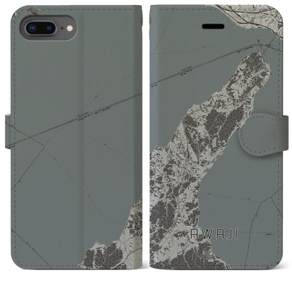 【淡路（兵庫県）】地図柄iPhoneケース（手帳タイプ）モノトーン・iPhone 8Plus /7Plus / 6sPlus / 6Plus 用