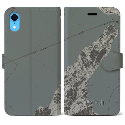 【淡路（兵庫県）】地図柄iPhoneケース（手帳タイプ）モノトーン・iPhone XR 用