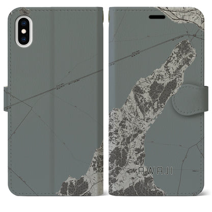 【淡路（兵庫県）】地図柄iPhoneケース（手帳タイプ）モノトーン・iPhone XS Max 用