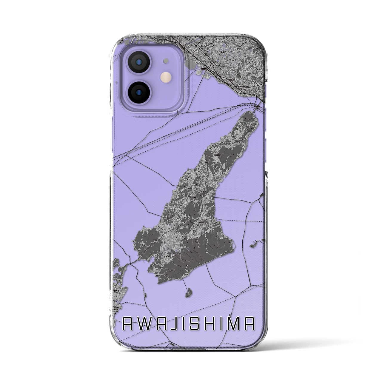 【淡路島2（兵庫県）】地図柄iPhoneケース（クリアタイプ）モノトーン・iPhone 12 / 12 Pro 用