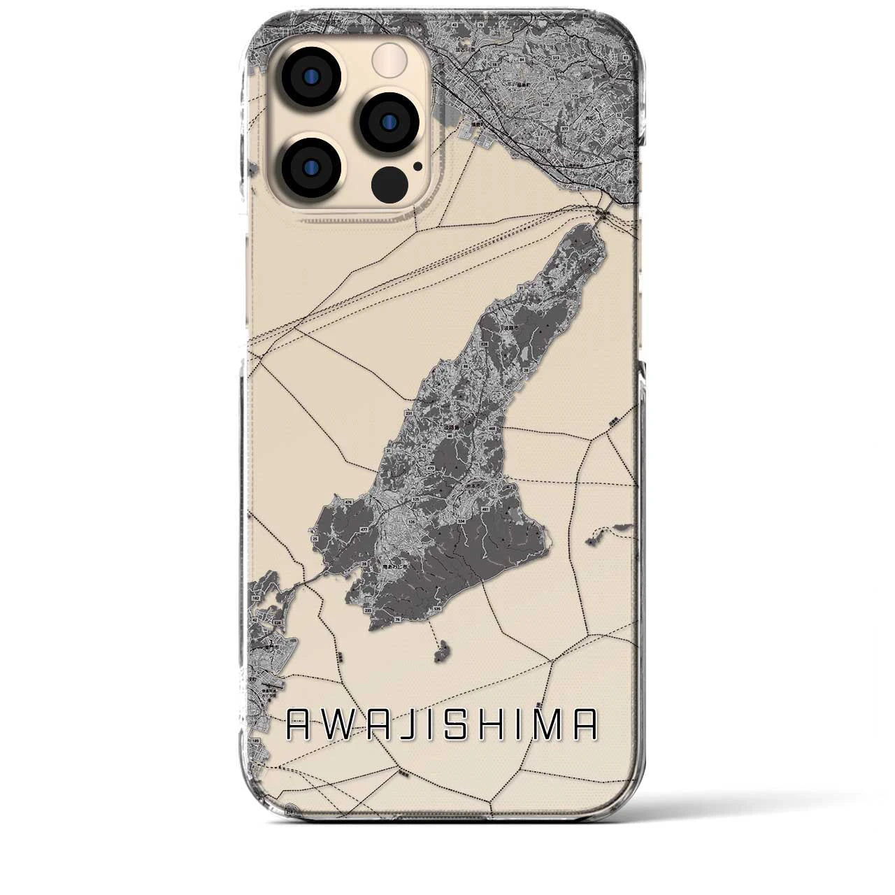 【淡路島2（兵庫県）】地図柄iPhoneケース（クリアタイプ）モノトーン・iPhone 12 Pro Max 用