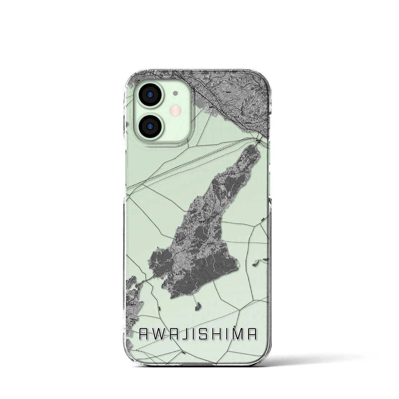 【淡路島2（兵庫県）】地図柄iPhoneケース（クリアタイプ）モノトーン・iPhone 12 mini 用