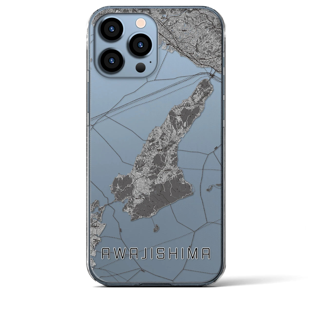 【淡路島2（兵庫県）】地図柄iPhoneケース（クリアタイプ）モノトーン・iPhone 13 Pro Max 用