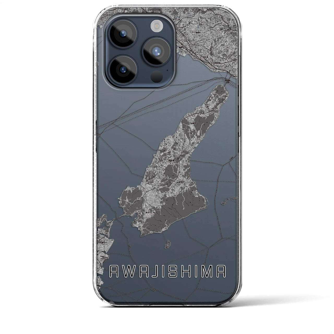 【淡路島2（兵庫県）】地図柄iPhoneケース（クリアタイプ）モノトーン・iPhone 15 Pro Max 用