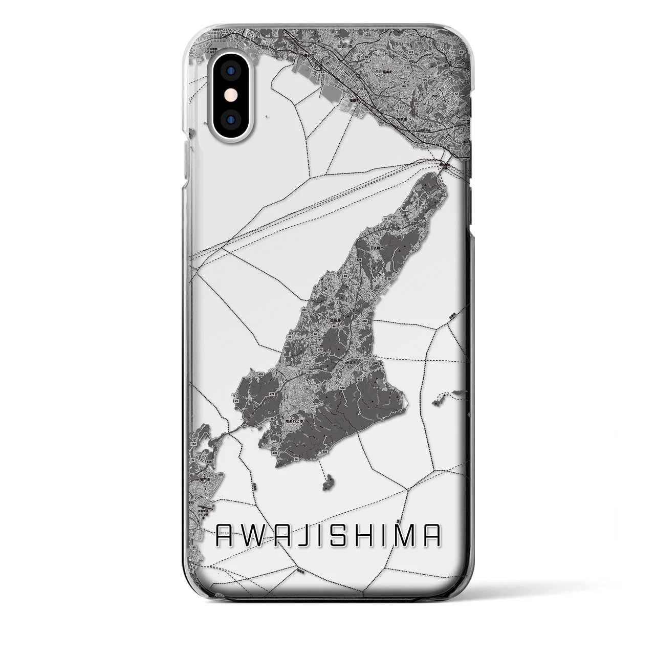 【淡路島2（兵庫県）】地図柄iPhoneケース（クリアタイプ）モノトーン・iPhone XS Max 用