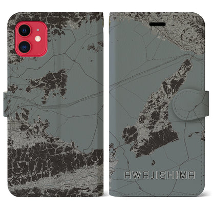 【淡路島2（兵庫県）】地図柄iPhoneケース（手帳タイプ）モノトーン・iPhone 11 用