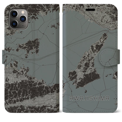 【淡路島2（兵庫県）】地図柄iPhoneケース（手帳タイプ）モノトーン・iPhone 11 Pro Max 用