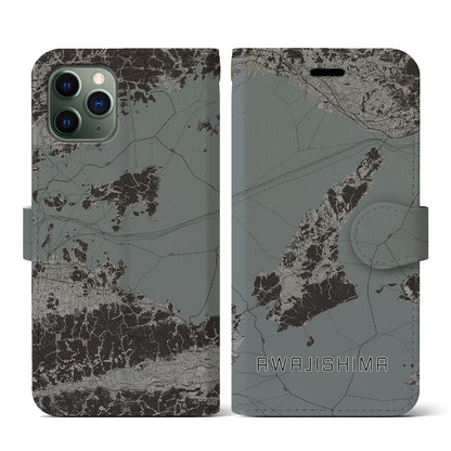 【淡路島2（兵庫県）】地図柄iPhoneケース（手帳タイプ）モノトーン・iPhone 11 Pro 用