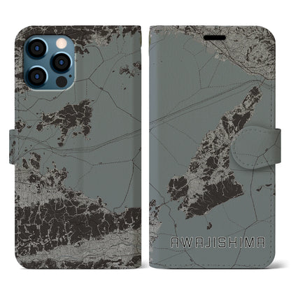【淡路島2（兵庫県）】地図柄iPhoneケース（手帳タイプ）モノトーン・iPhone 12 / 12 Pro 用