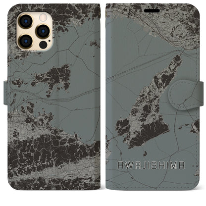 【淡路島2（兵庫県）】地図柄iPhoneケース（手帳タイプ）モノトーン・iPhone 12 Pro Max 用