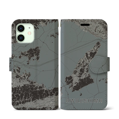 【淡路島2（兵庫県）】地図柄iPhoneケース（手帳タイプ）モノトーン・iPhone 12 mini 用