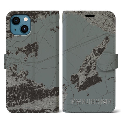 【淡路島2（兵庫県）】地図柄iPhoneケース（手帳タイプ）モノトーン・iPhone 13 用
