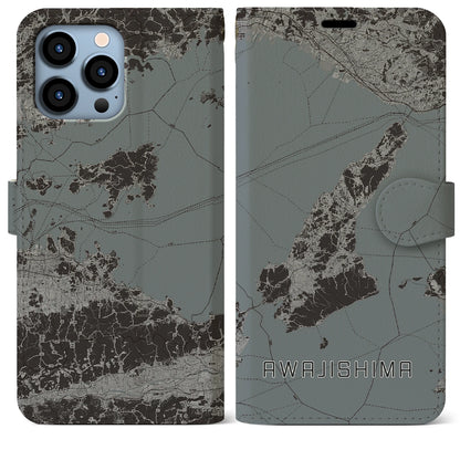 【淡路島2（兵庫県）】地図柄iPhoneケース（手帳タイプ）モノトーン・iPhone 13 Pro Max 用