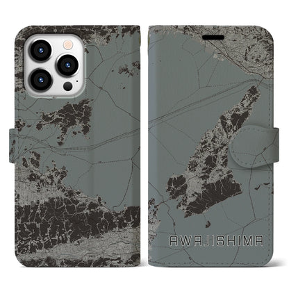 【淡路島2（兵庫県）】地図柄iPhoneケース（手帳タイプ）モノトーン・iPhone 13 Pro 用
