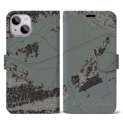 【淡路島2（兵庫県）】地図柄iPhoneケース（手帳タイプ）モノトーン・iPhone 14 用