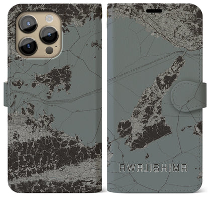【淡路島2（兵庫県）】地図柄iPhoneケース（手帳タイプ）モノトーン・iPhone 14 Pro Max 用