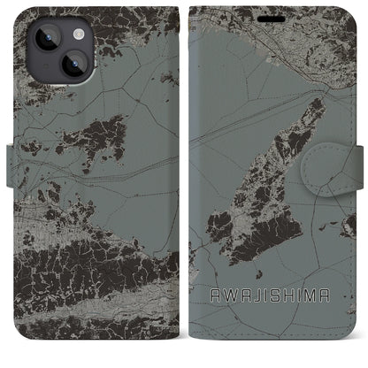 【淡路島2（兵庫県）】地図柄iPhoneケース（手帳タイプ）モノトーン・iPhone 14 Plus 用