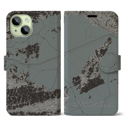 【淡路島2（兵庫県）】地図柄iPhoneケース（手帳タイプ）モノトーン・iPhone 15 用