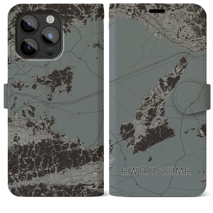 【淡路島2（兵庫県）】地図柄iPhoneケース（手帳タイプ）モノトーン・iPhone 15 Pro Max 用