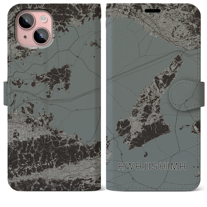 【淡路島2（兵庫県）】地図柄iPhoneケース（手帳タイプ）モノトーン・iPhone 15 Plus 用