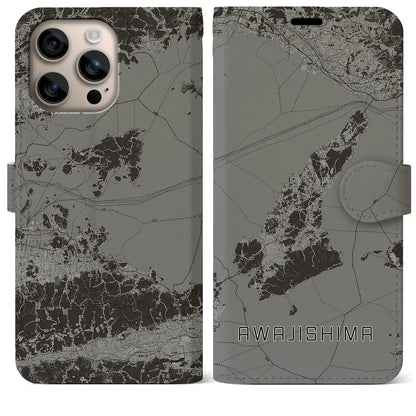 【淡路島2（兵庫県）】地図柄iPhoneケース（手帳タイプ）モノトーン・iPhone 16 Plus 用