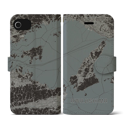 【淡路島2（兵庫県）】地図柄iPhoneケース（手帳タイプ）モノトーン・iPhone SE（第3 / 第2世代） / 8 / 7 / 6s / 6 用