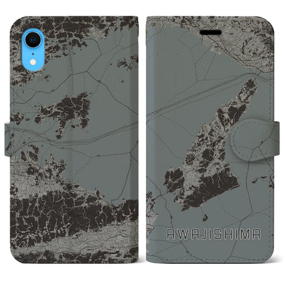 【淡路島2（兵庫県）】地図柄iPhoneケース（手帳タイプ）モノトーン・iPhone XR 用
