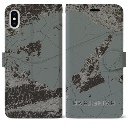 【淡路島2（兵庫県）】地図柄iPhoneケース（手帳タイプ）モノトーン・iPhone XS Max 用