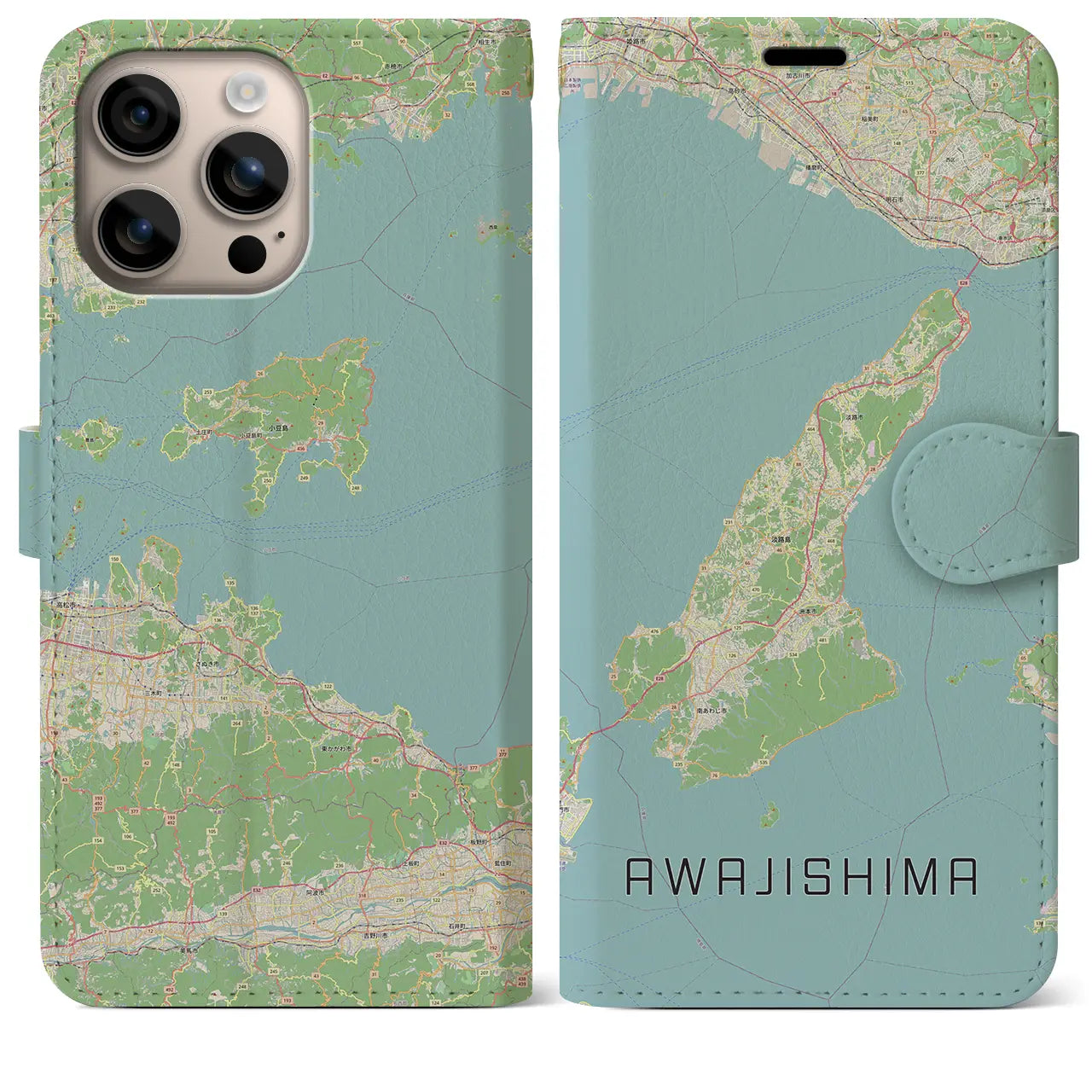 【淡路島2（兵庫県）】地図柄iPhoneケース（手帳タイプ）ナチュラル・iPhone 16 Plus 用