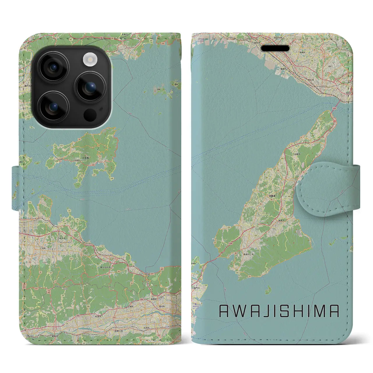 【淡路島2（兵庫県）】地図柄iPhoneケース（手帳タイプ）ナチュラル・iPhone 16 用