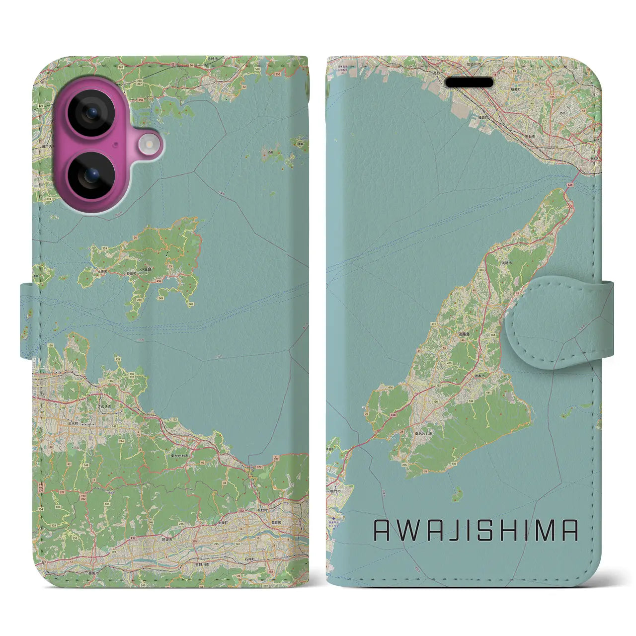 【淡路島2（兵庫県）】地図柄iPhoneケース（手帳タイプ）ナチュラル・iPhone 16 Pro 用