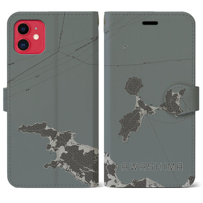 【粟島（香川県）】地図柄iPhoneケース（手帳タイプ）モノトーン・iPhone 11 用