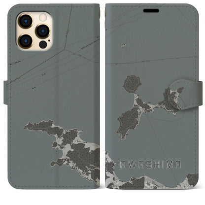 【粟島（香川県）】地図柄iPhoneケース（手帳タイプ）モノトーン・iPhone 12 Pro Max 用