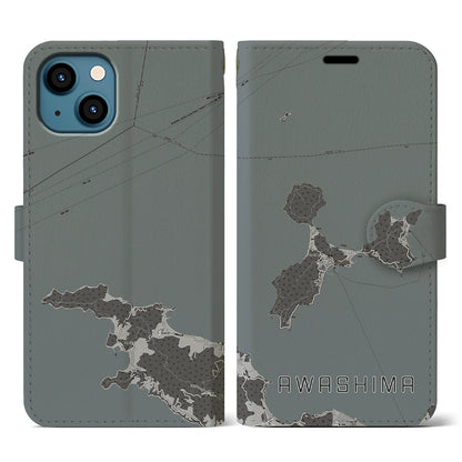 【粟島（香川県）】地図柄iPhoneケース（手帳タイプ）モノトーン・iPhone 13 用